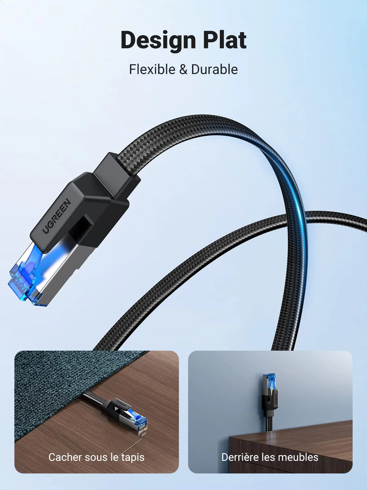 UGREEN Cat 8 Plat Cable Ethernet Réseau RJ45 26AWG 40Gbps 2000MHz - Image 3