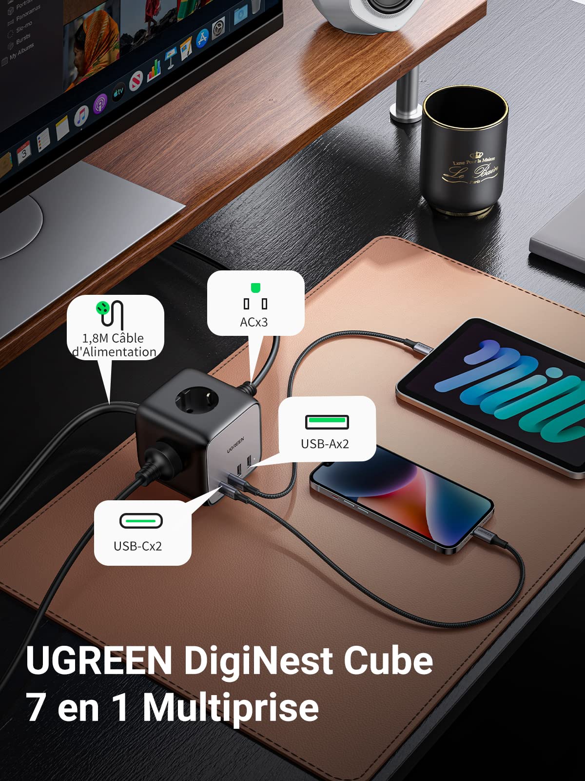 UGREEN DigiNest Cube 7 en 1 Multiprise USB Cube 3 Prises - Image 2
