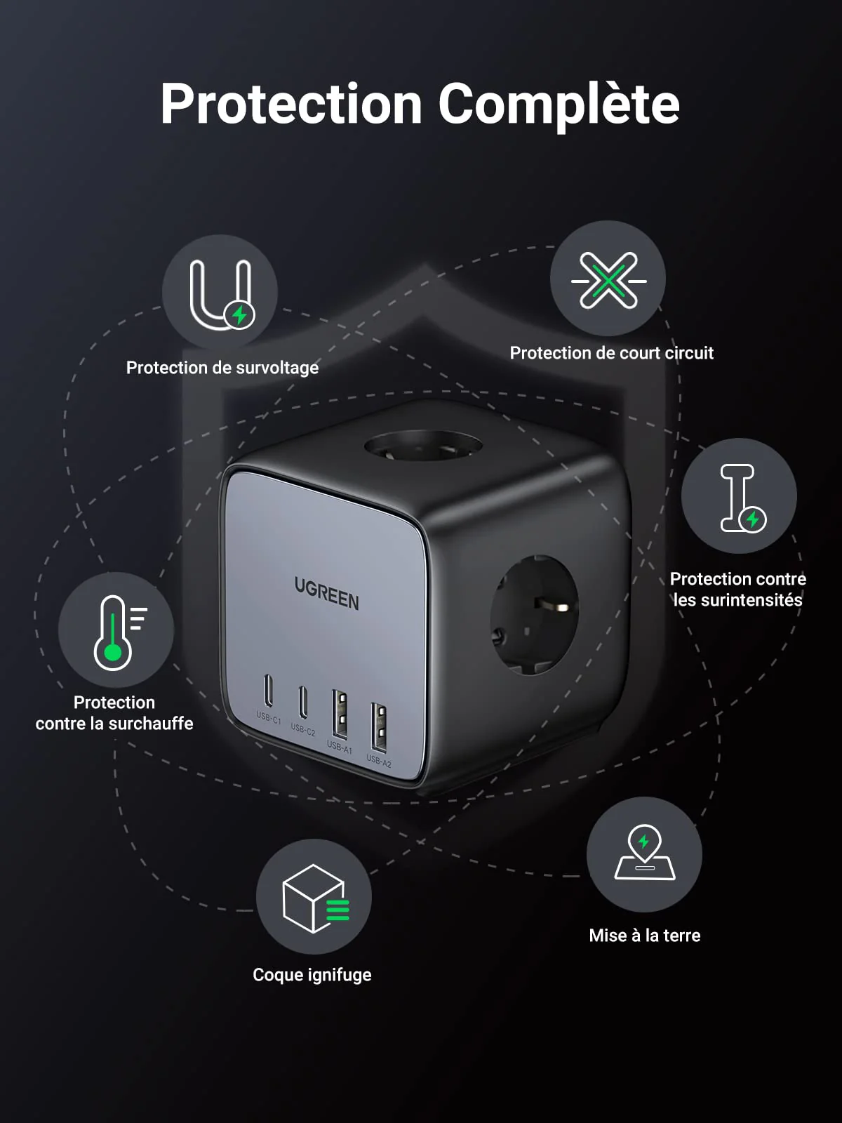 UGREEN DigiNest Cube 7 en 1 Multiprise USB Cube 3 Prises - Image 6