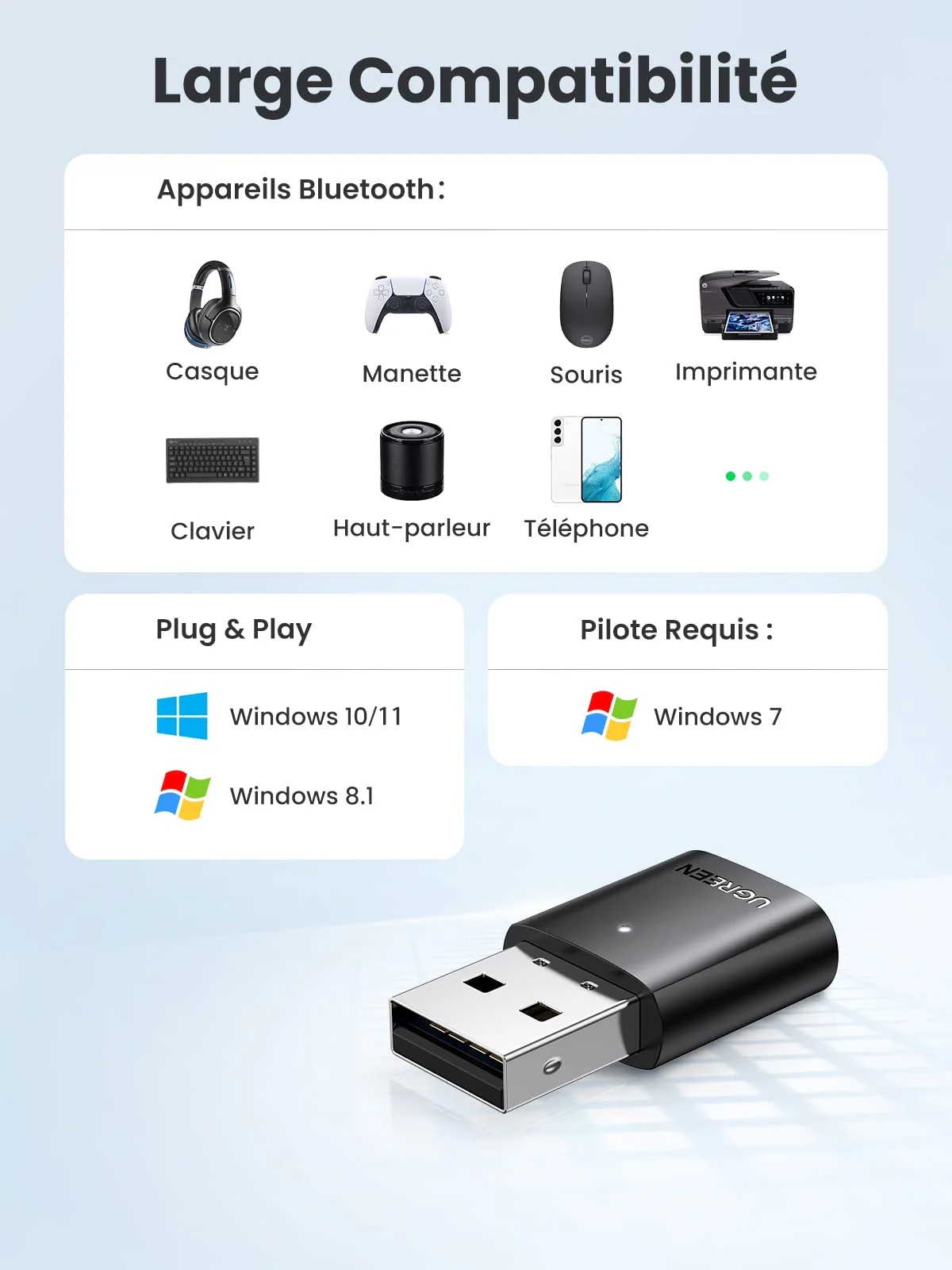 UGREEN Dongle Bluetooth 5.0 C USB Bluetooth pour PC - Image 3
