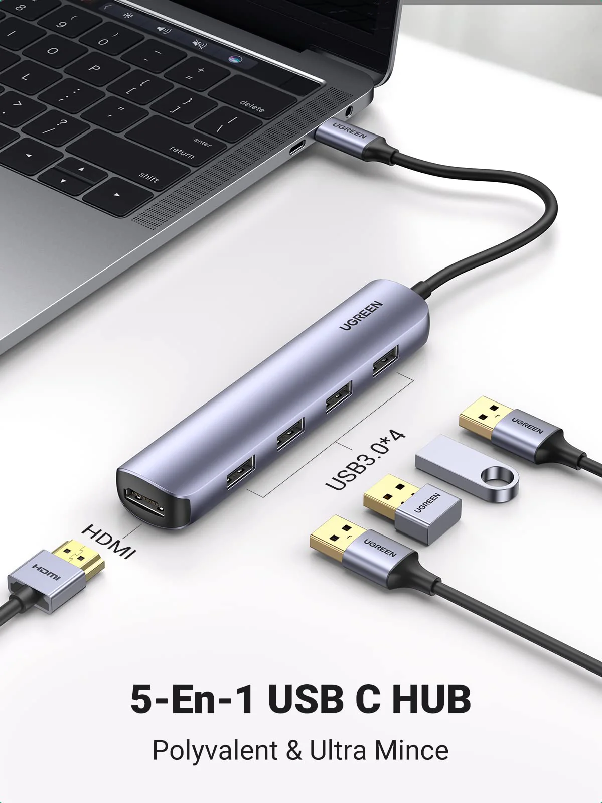 UGREEN Hub USB-C 5-en-1 (HDMI 4K@30Hz, 4 USB 3.0) - Image 4