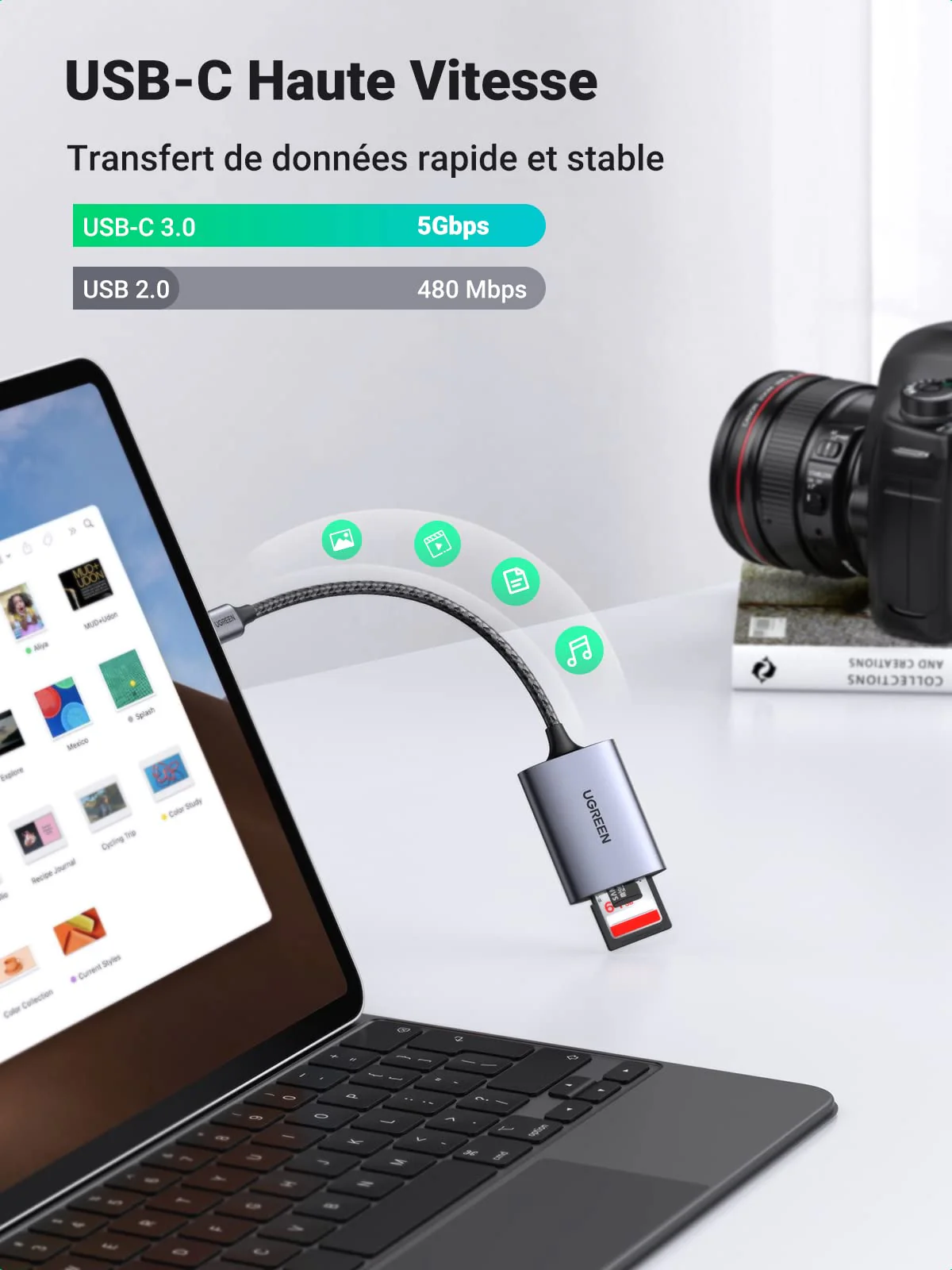 UGREEN Lecteur de Carte SD USB C Adaptateur USB C 3.1 SD TF 5Gbps - Image 3