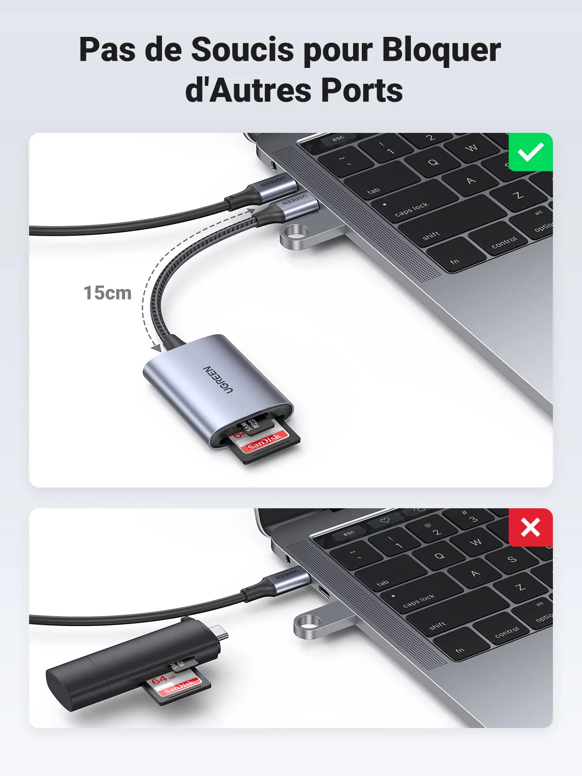 UGREEN Lecteur de Carte SD USB C Adaptateur USB C 3.1 SD TF 5Gbps - Image 6