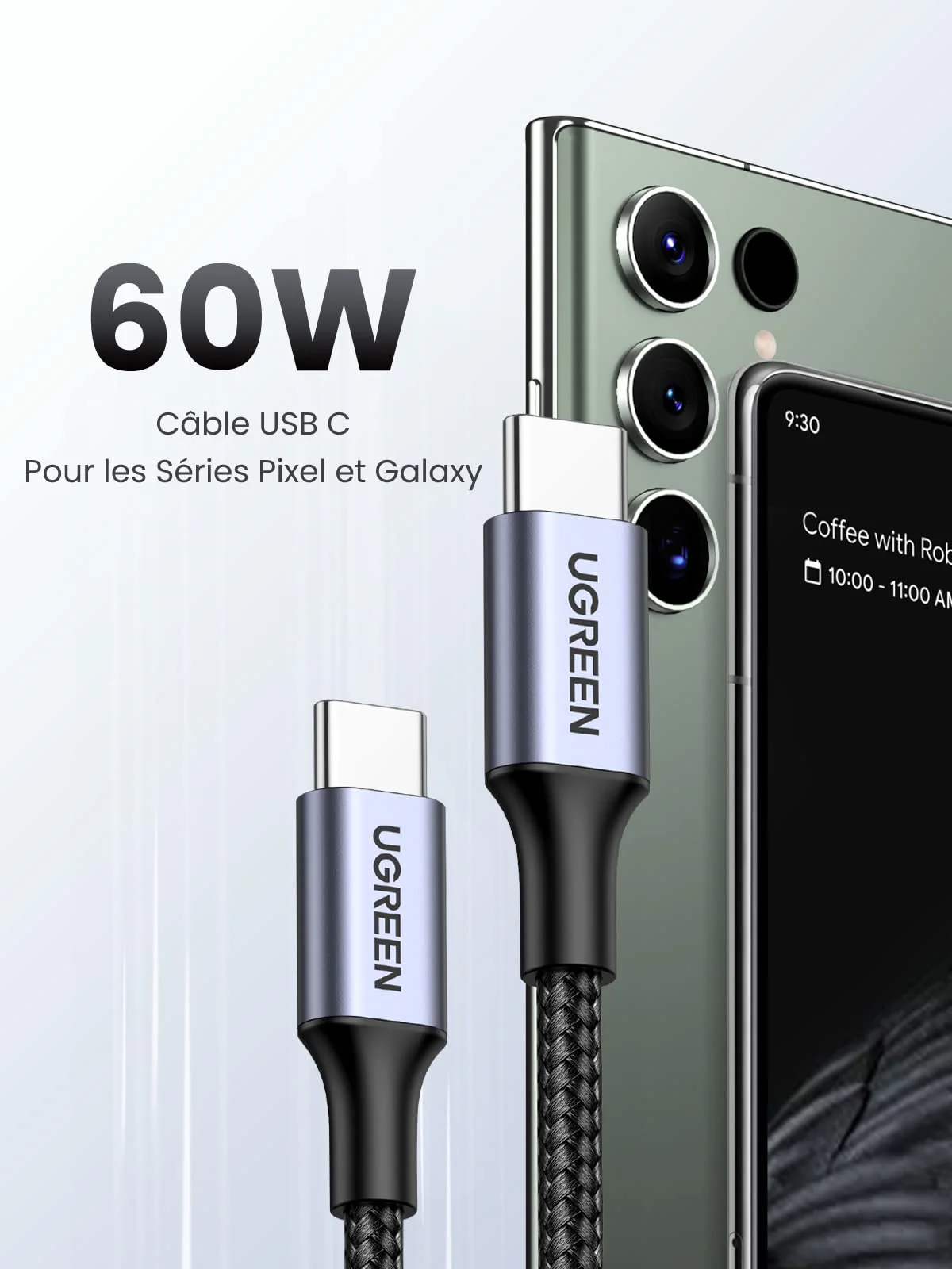 UGREEN Lot de 2 Cable USB C vers USB C PD Charge Rapide 60W Type C Nylon Tress - Image 2