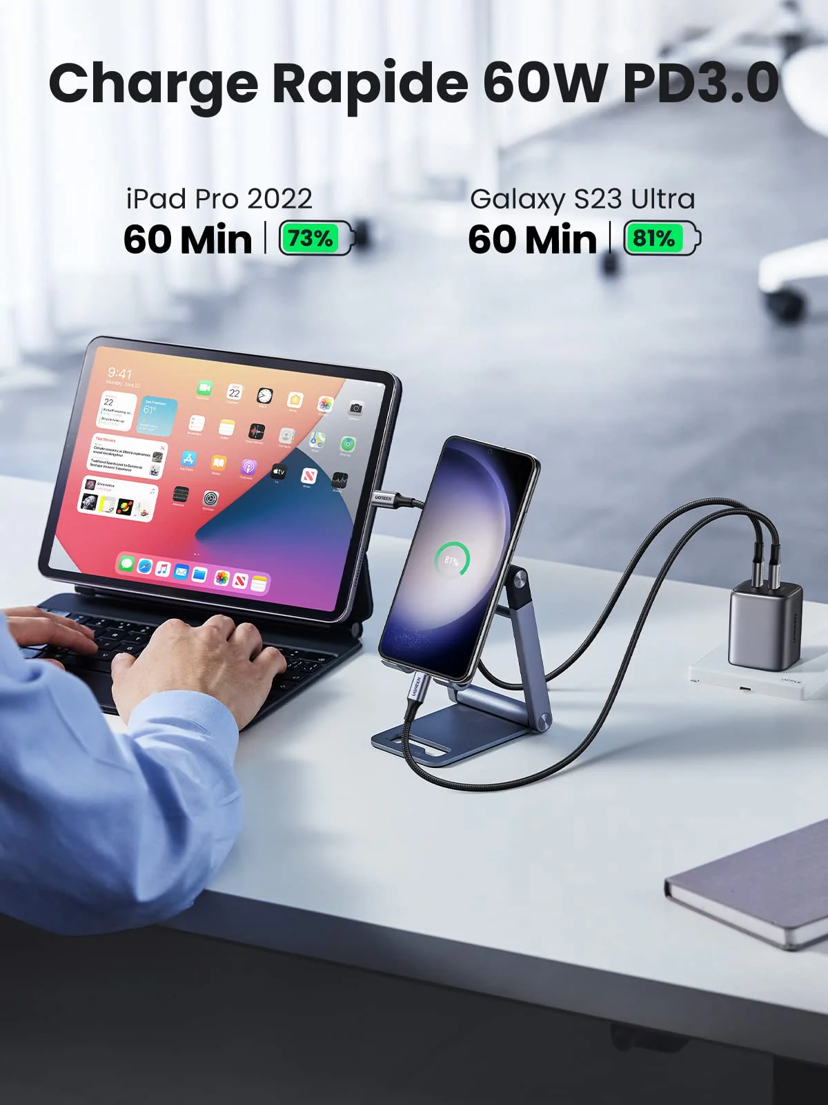 UGREEN Lot de 2 Cable USB C vers USB C PD Charge Rapide 60W Type C Nylon Tress - Image 3