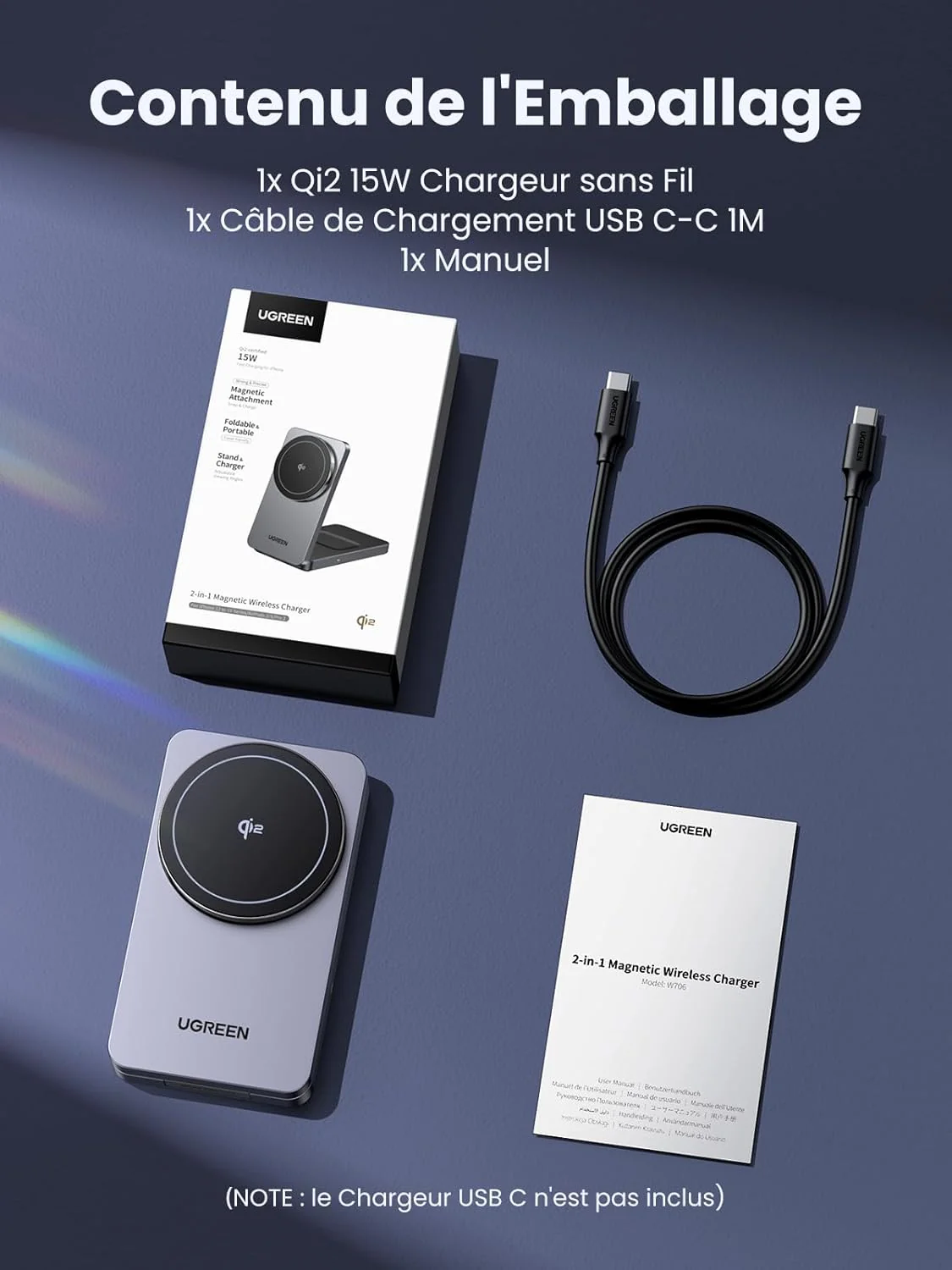 UGREEN MagFlow Chargeur Sans Fil 2-en-1 (Qi2 15W, Compatible MagSafe, Pliable) - Image 7