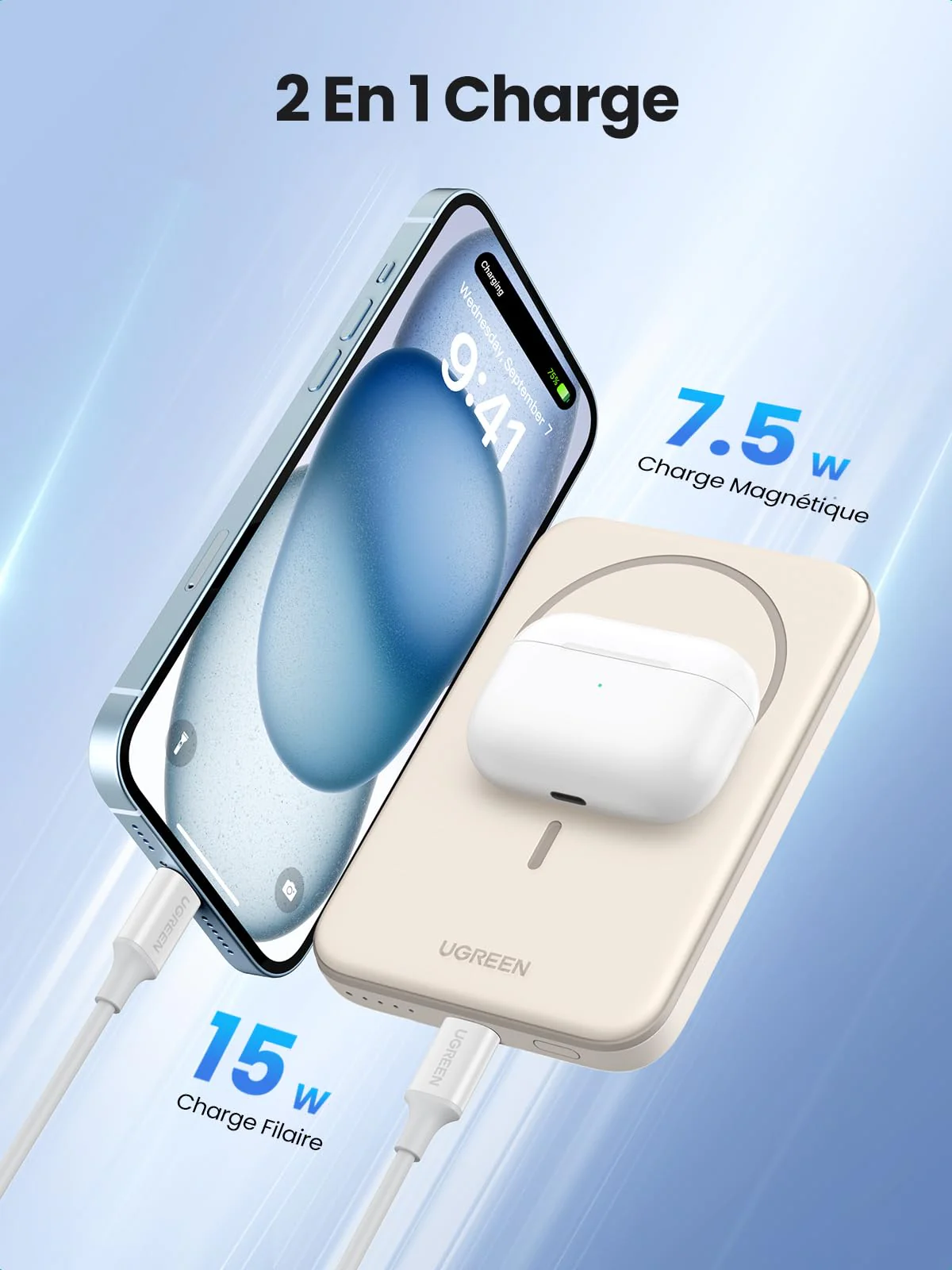 UGREEN Mini Batterie Externe Magnétique sans Fil 5000mAh 15W USB C - Image 5