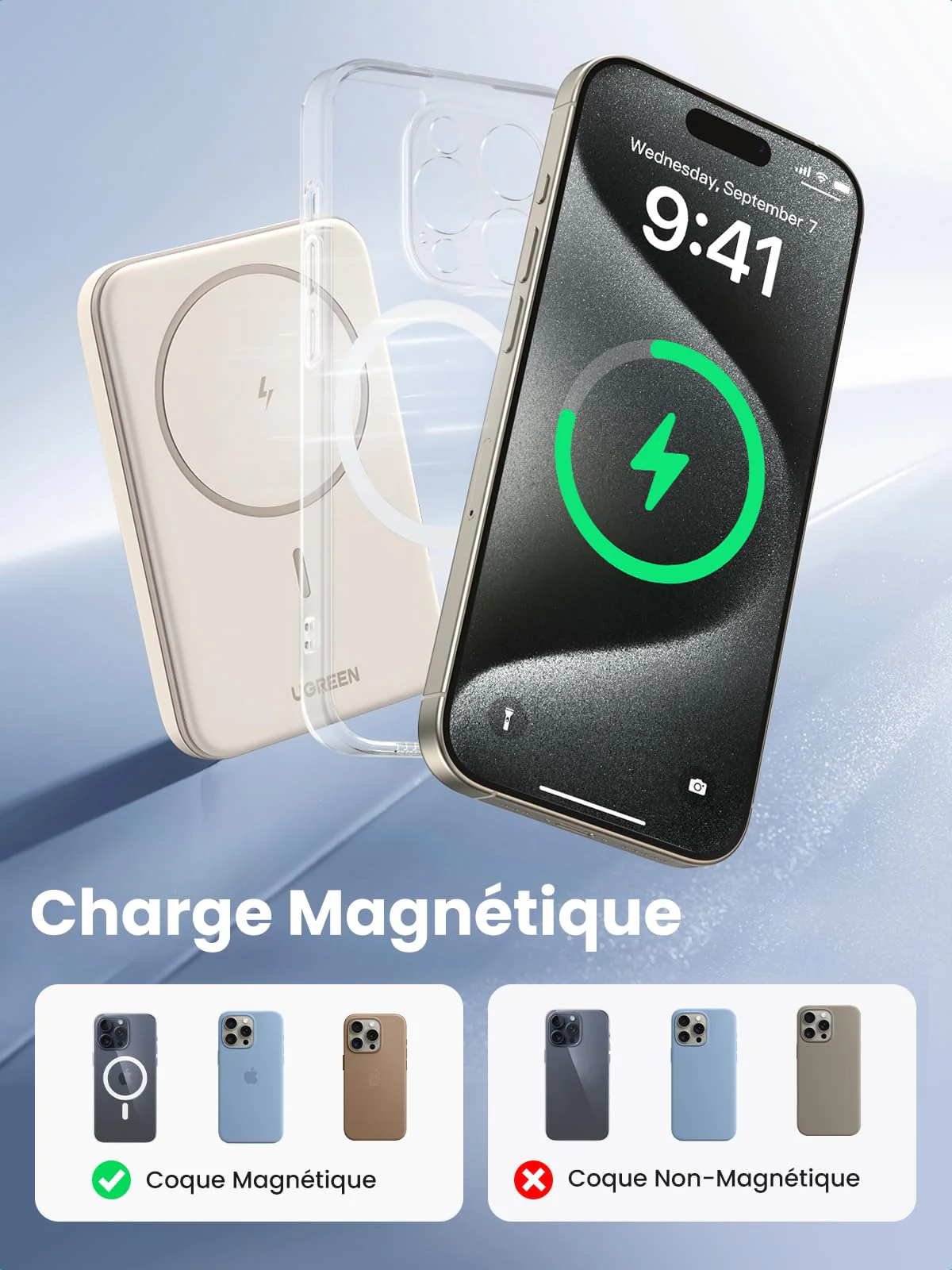 UGREEN Mini Batterie Externe Magnétique sans Fil 5000mAh 15W USB C - Image 6