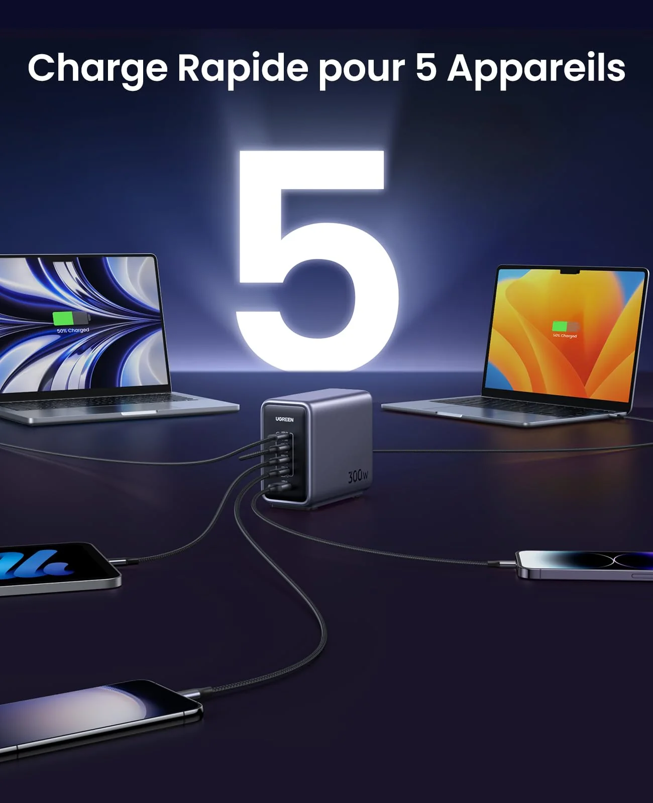 UGREEN Nexode 300W GaN Chargeur PD USB-C avec 5 ports - Image 5