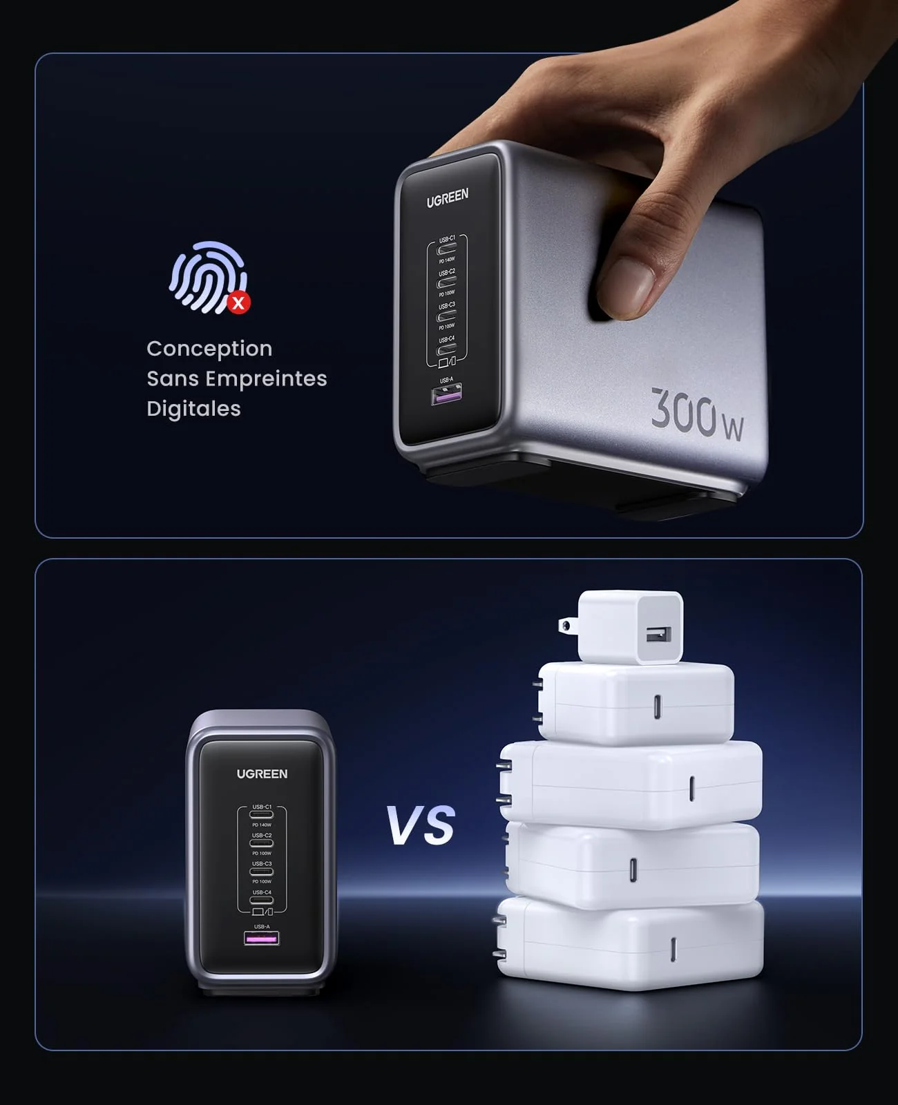 UGREEN Nexode 300W GaN Chargeur PD USB-C avec 5 ports - Image 8