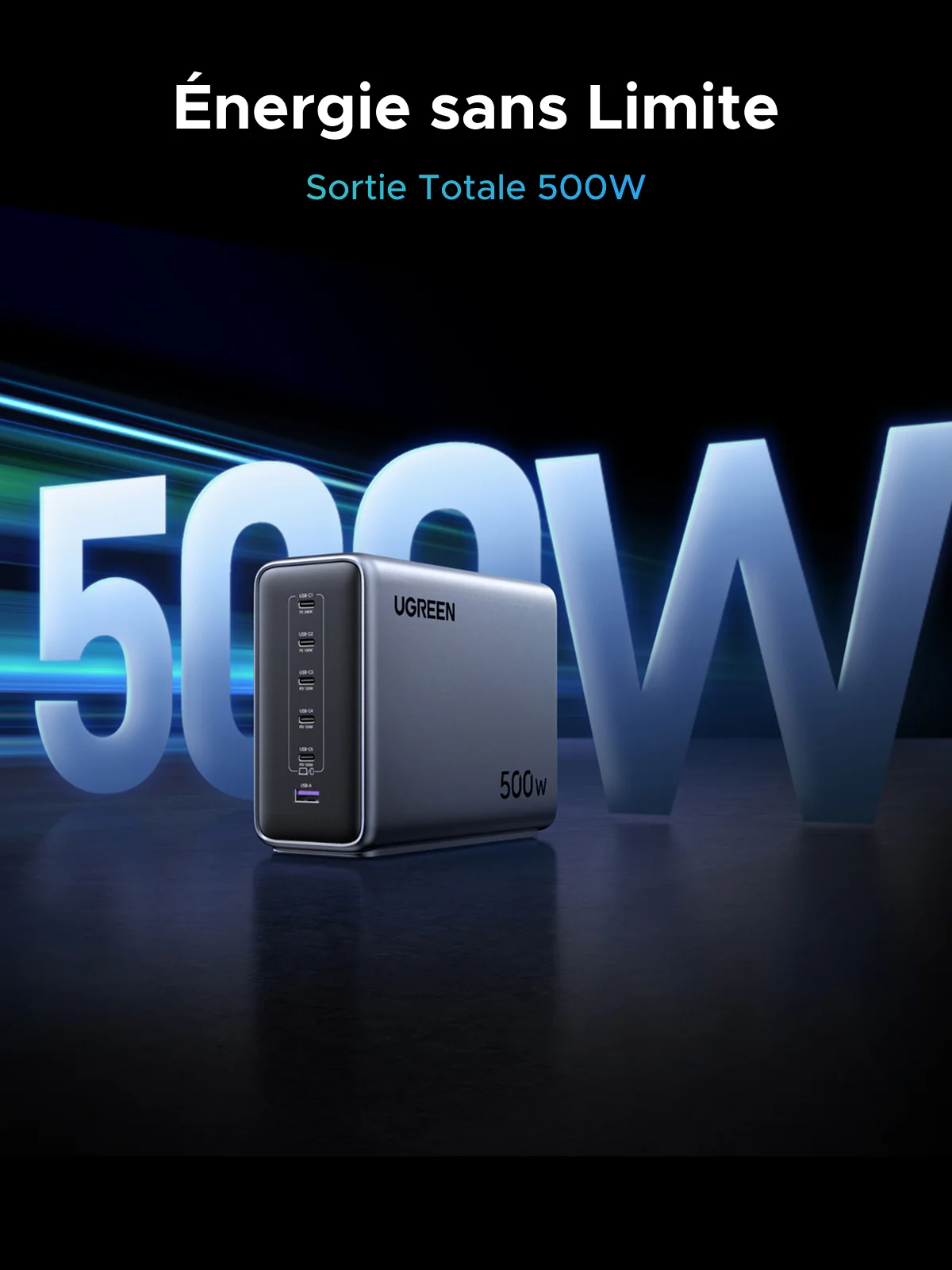 UGREEN Nexode 500W Chargeur rapide de bureau GaN 6 ports - Image 3
