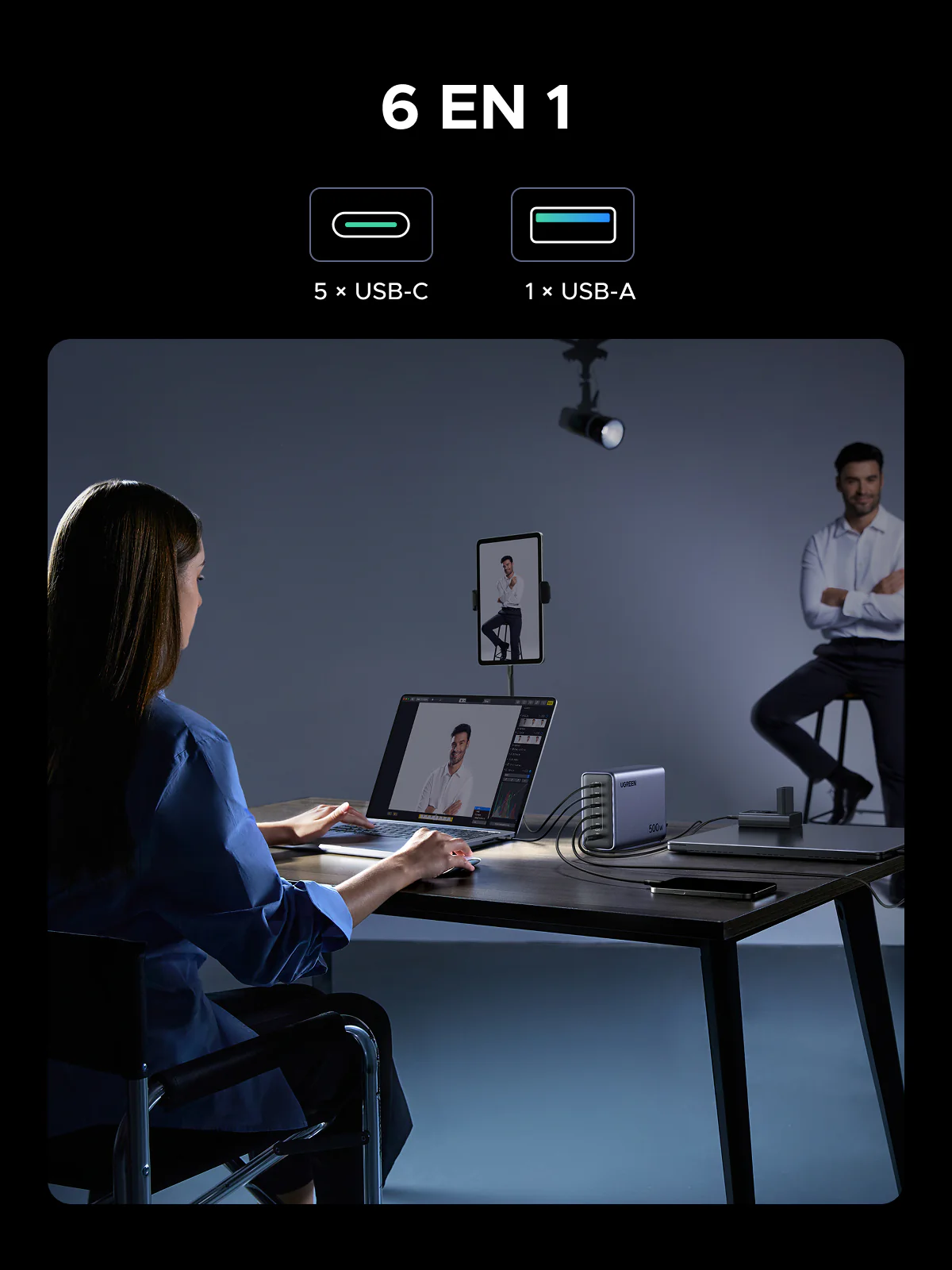 UGREEN Nexode 500W Chargeur rapide de bureau GaN 6 ports - Image 8