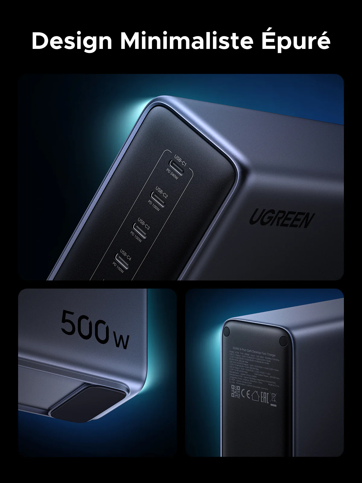 UGREEN Nexode 500W Chargeur rapide de bureau GaN 6 ports - Image 9