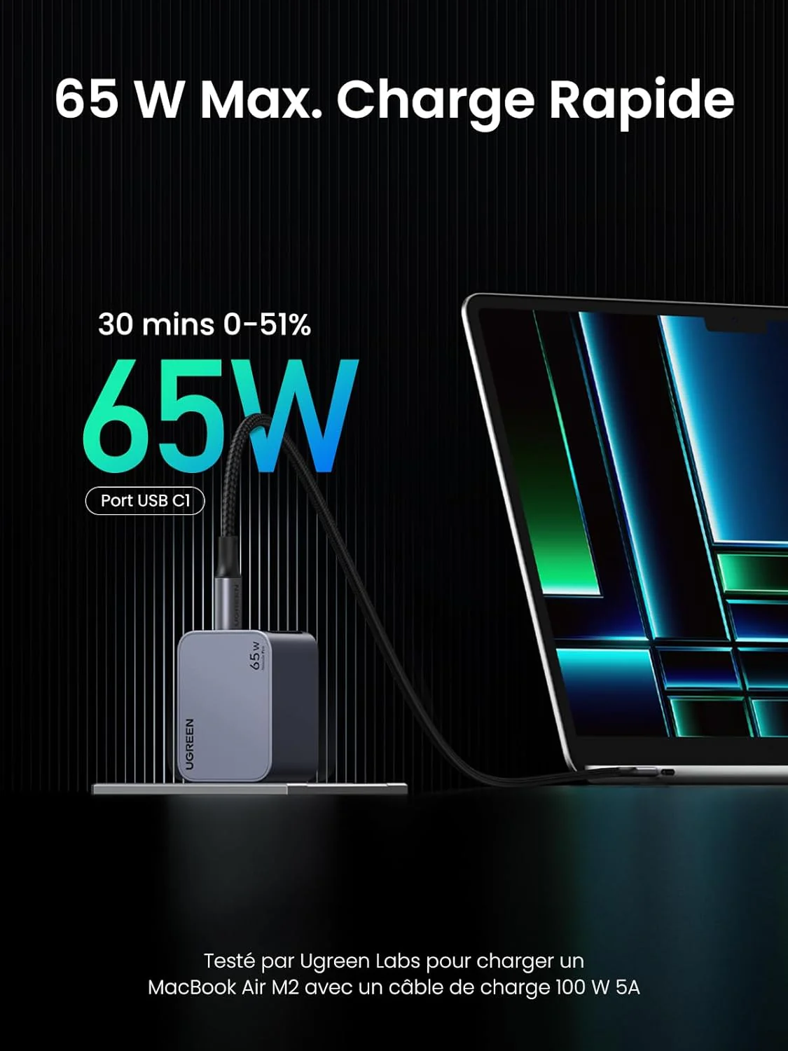 UGREEN Nexode Pro 65W 3 Port GaN Fast Chargeur - Image 2