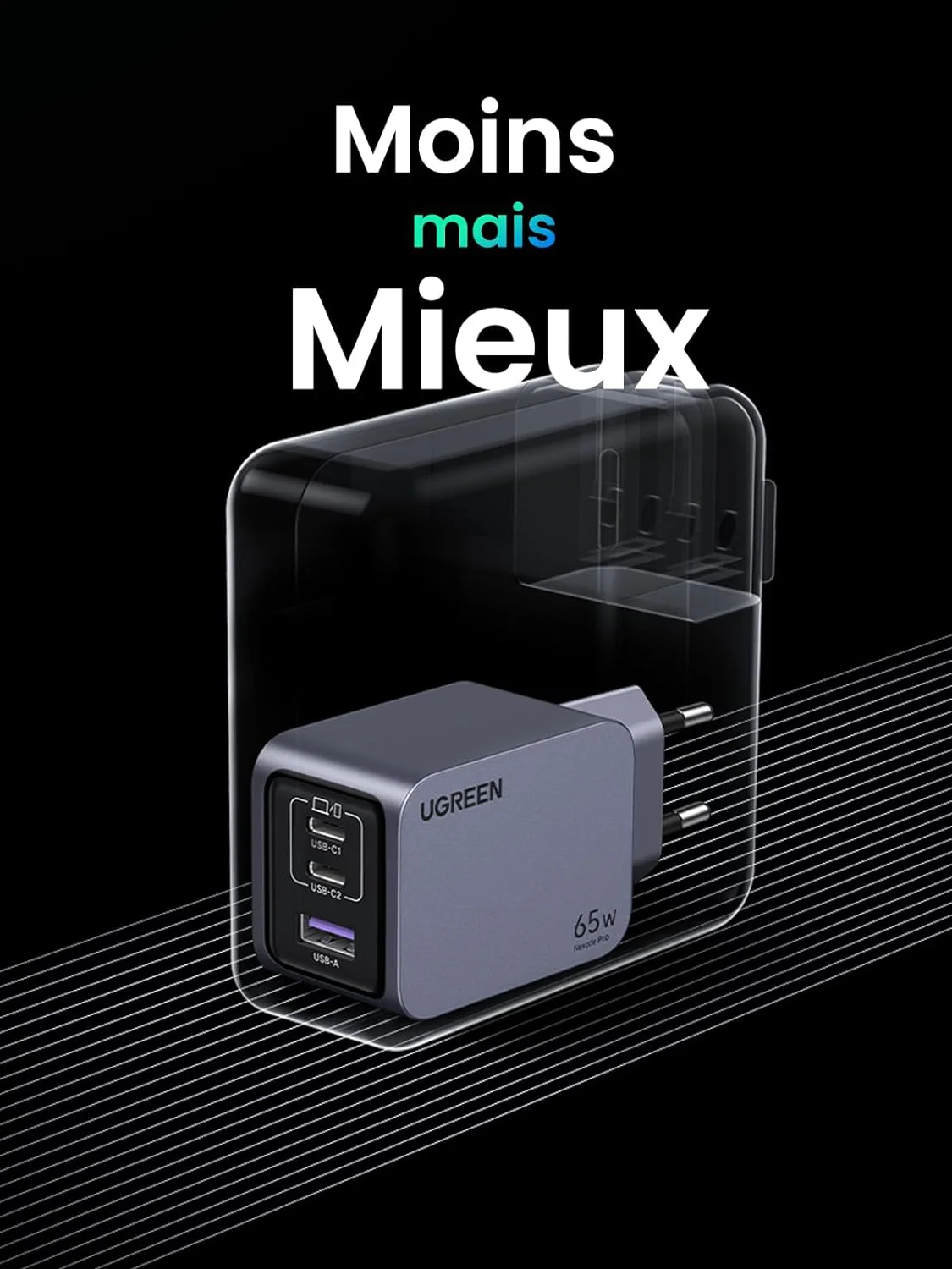 UGREEN Nexode Pro 65W 3 Port GaN Fast Chargeur - Image 4