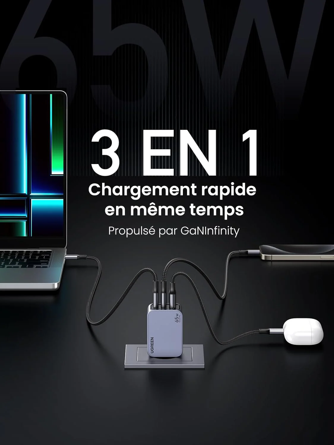 UGREEN Nexode Pro 65W 3 Port GaN Fast Chargeur - Image 9