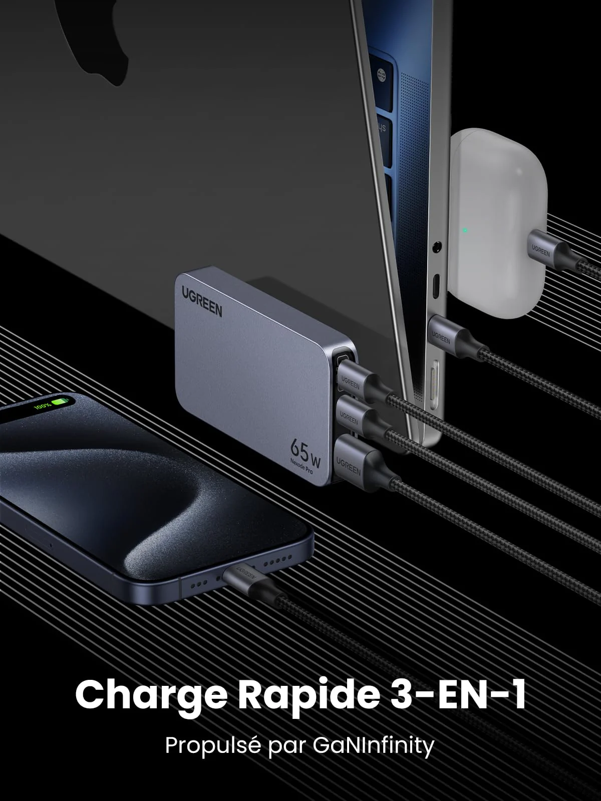 UGREEN Nexode Pro 65W Ultra-Fin Chargeur GaN (Prise EU UK US) - Image 3