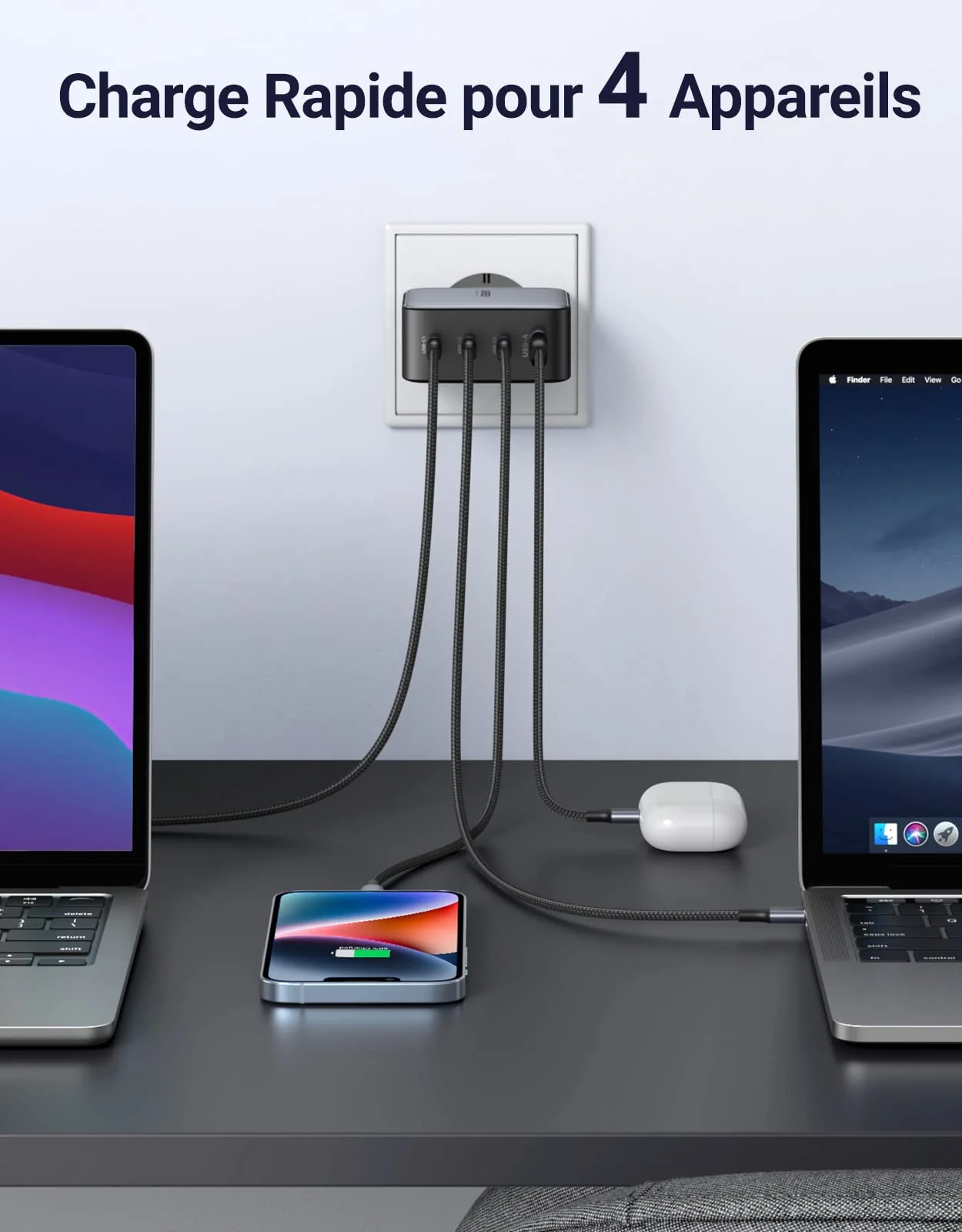 UGREEN Pack de Charge : Chargeur 100 W 4 ports + 2 câbles USB-C - Image 3
