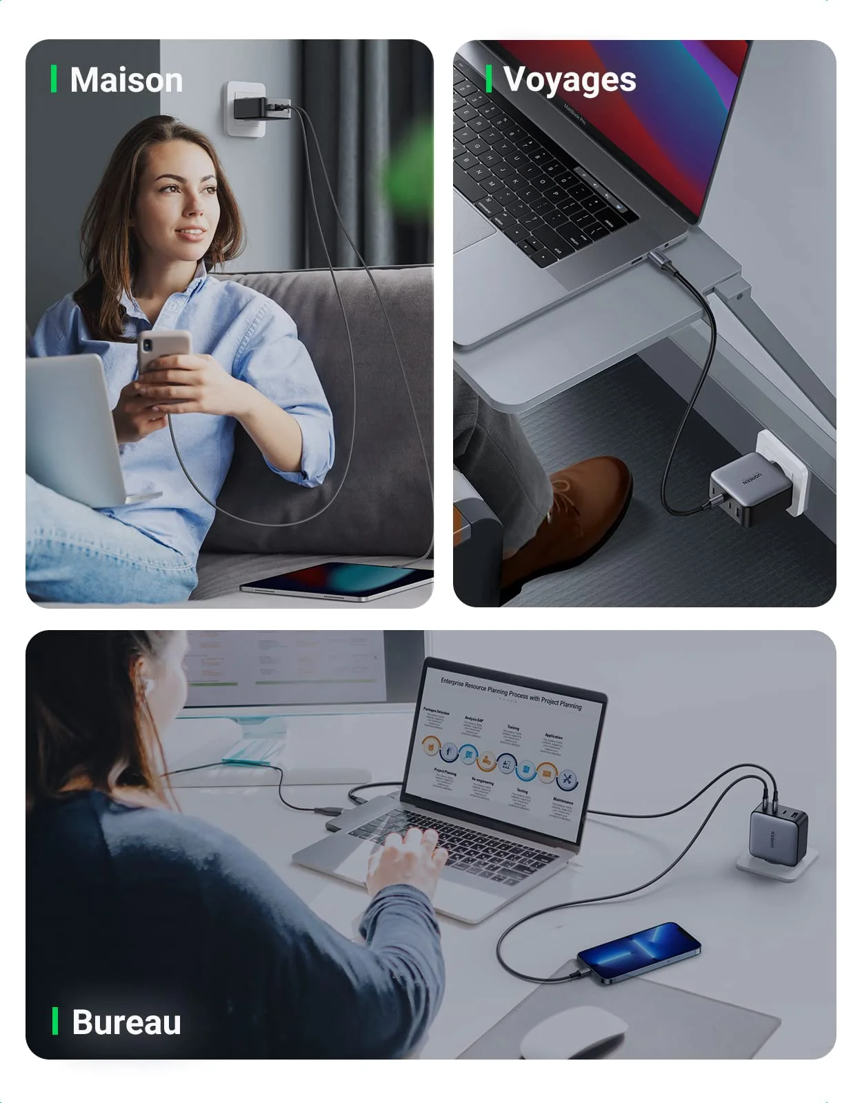 UGREEN Pack de Charge : Chargeur 100 W 4 ports + 2 câbles USB-C - Image 8