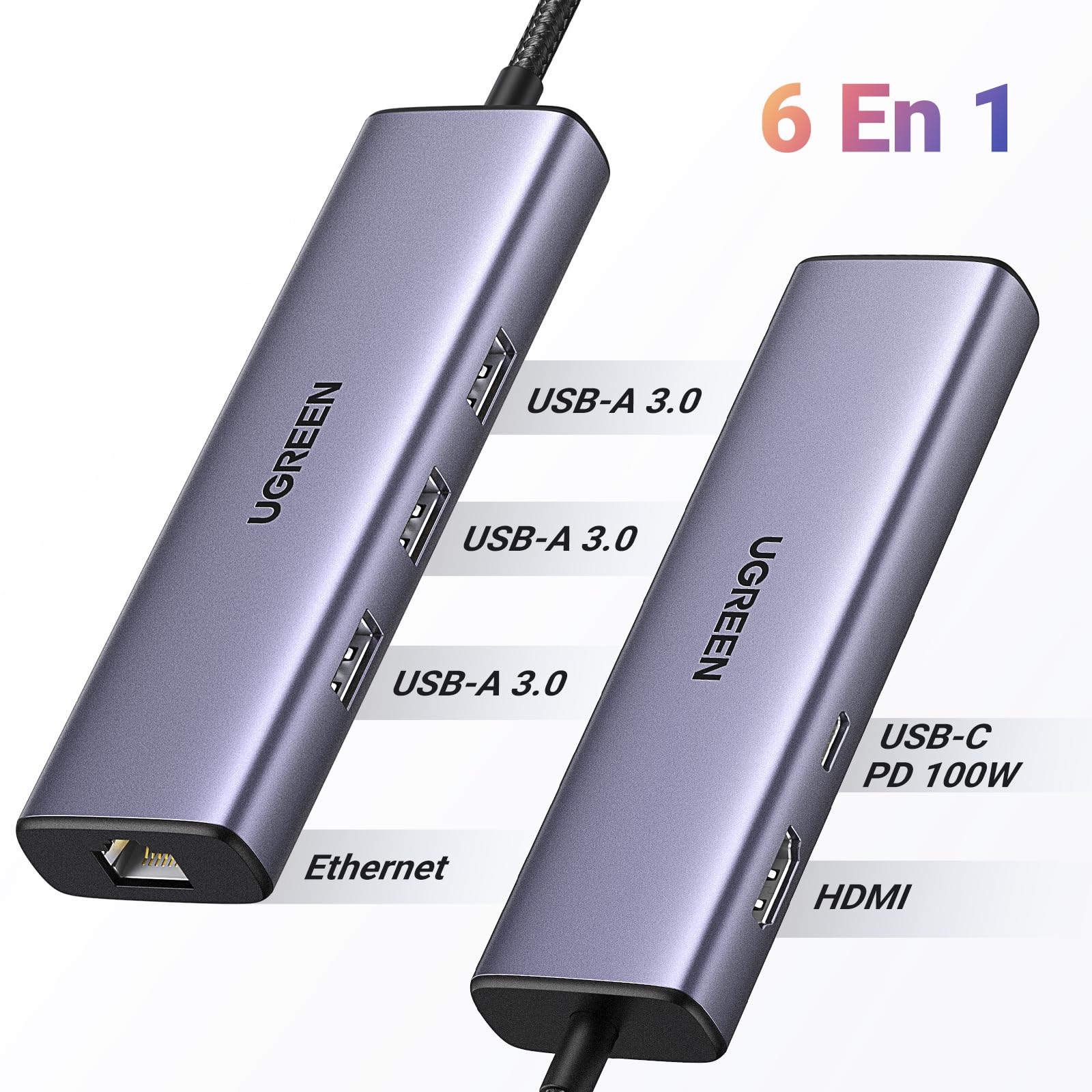 UGREEN Revodok 1061 Hub USB-C 6-en-1 (100W PD, HDMI 4K@30Hz) - Image 2