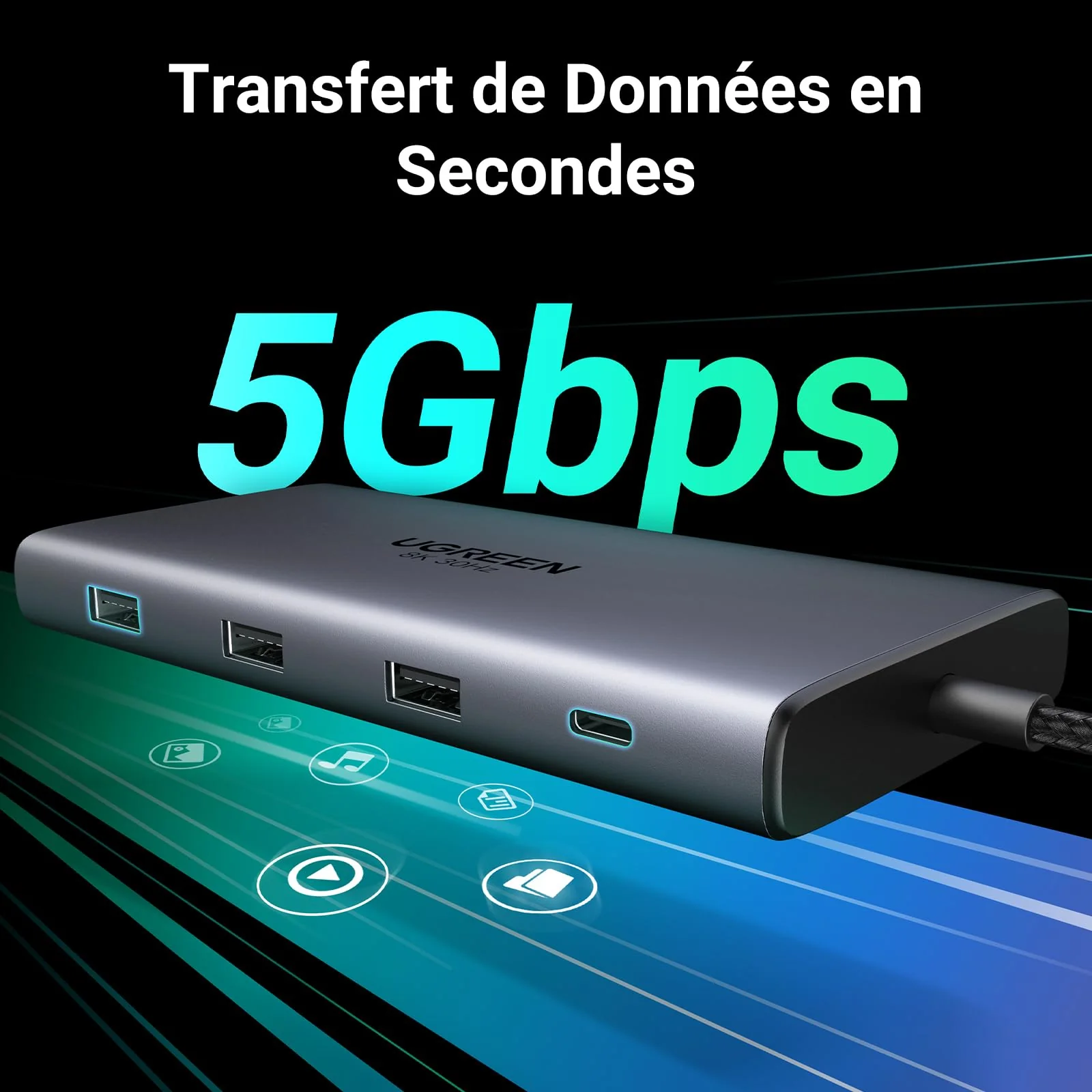 UGREEN Revodok Pro 210 Hub USB-C 10-en-1 (double HDMI 4K 60 Hz, 100 W PD) - Image 6