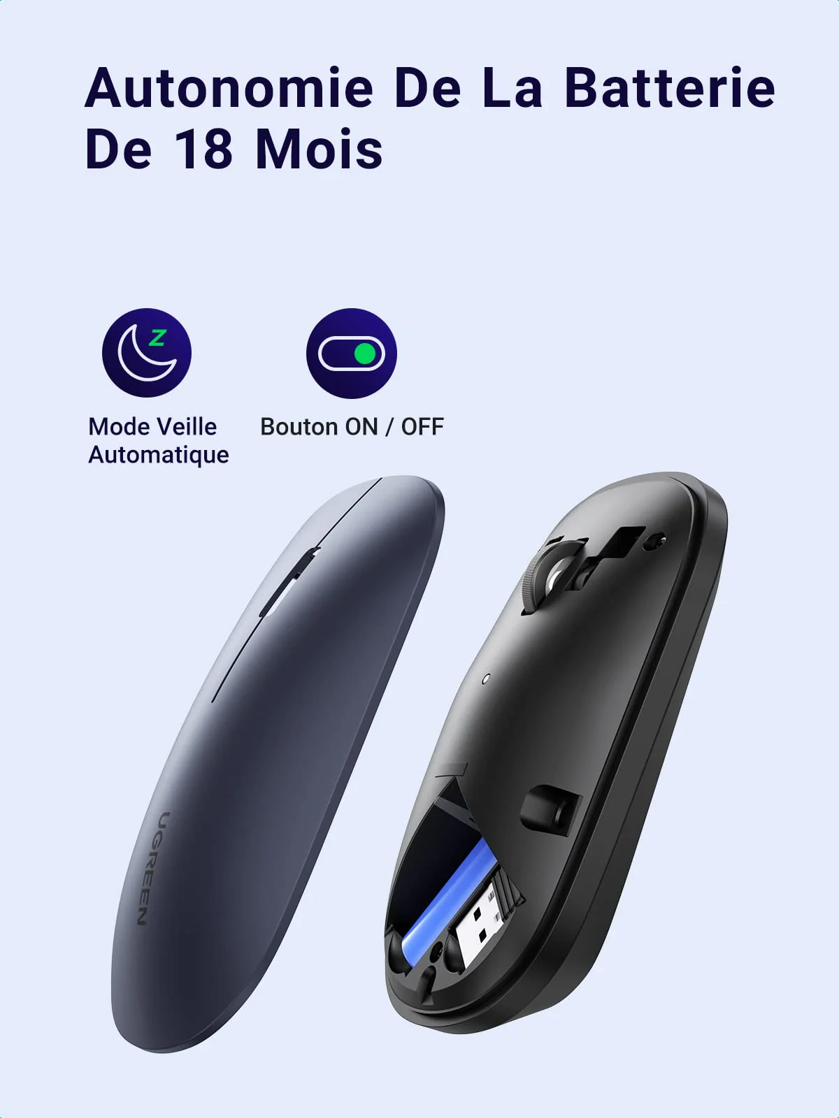 UGREEN Souris sans Fil Plate Silencieuse 2,4 GHz 4000 DPI Wireless Mouse Mince - Image 4