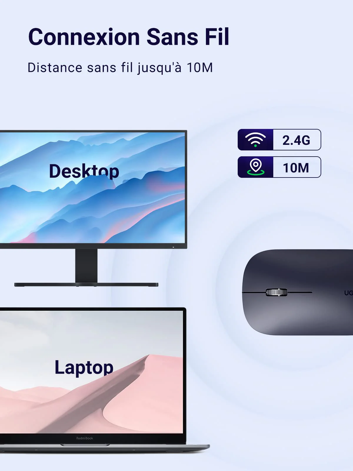 UGREEN Souris sans Fil Plate Silencieuse 2,4 GHz 4000 DPI Wireless Mouse Mince - Image 5