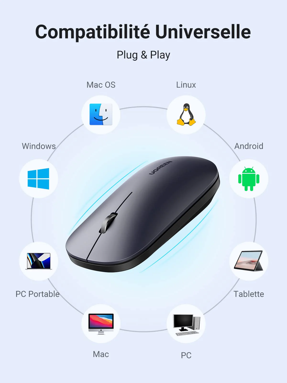 UGREEN Souris sans Fil Plate Silencieuse 2,4 GHz 4000 DPI Wireless Mouse Mince - Image 7