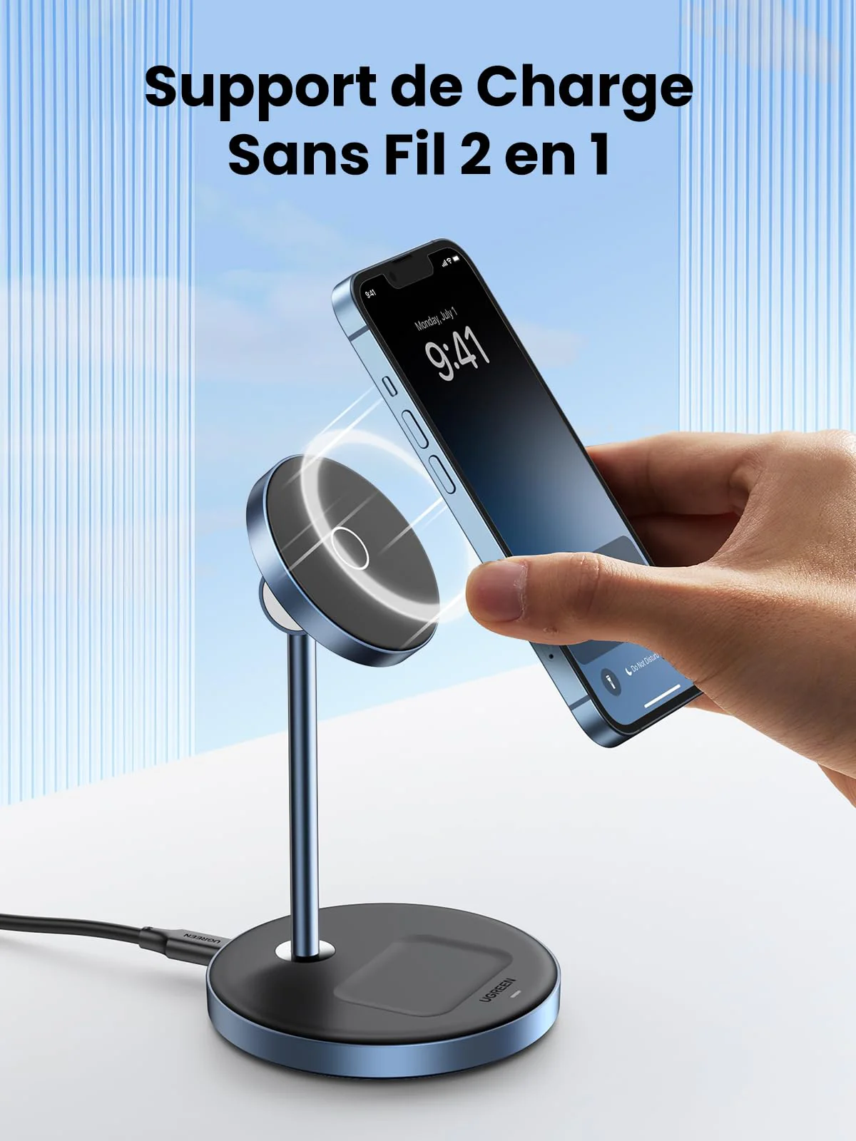 UGREEN Support de Chargeur Magnétique 2 en 1 Station de Charge Induction sans Fil - Image 3