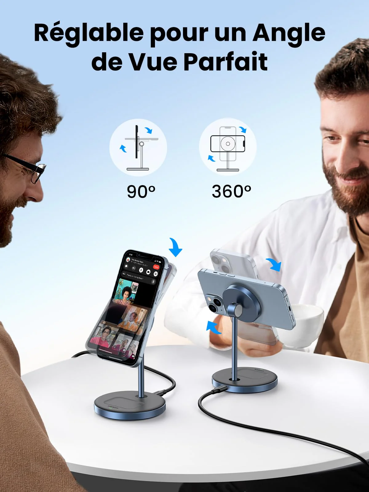 UGREEN Support de Chargeur Magnétique 2 en 1 Station de Charge Induction sans Fil - Image 5