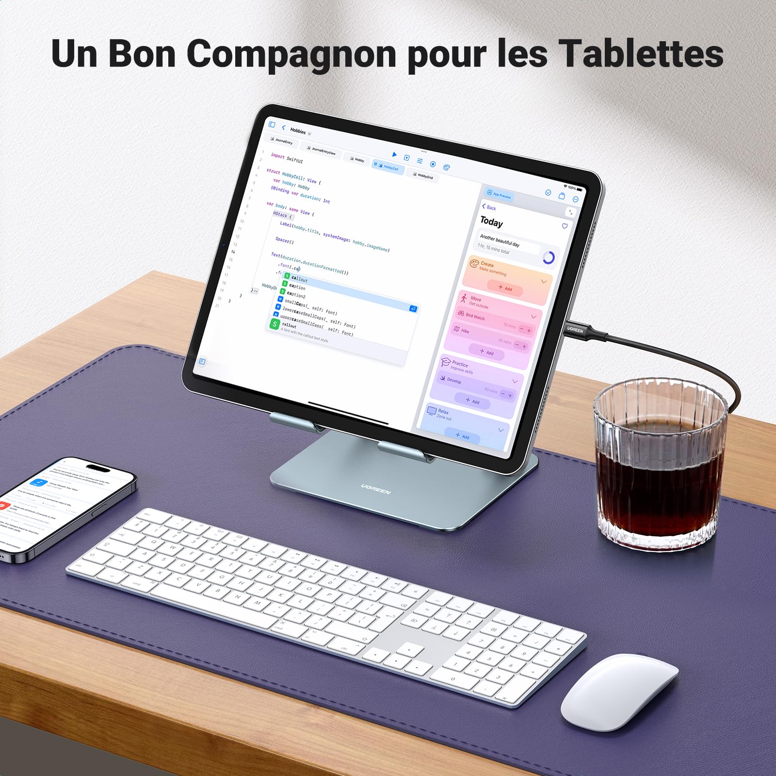 UGREEN Support Tablette Bureau Réglable à Double Tige Porte - Image 6