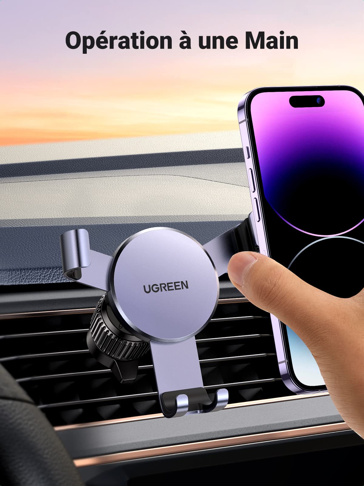 UGREEN Support Téléphone Voiture Gravité Grille Aération Porte Portable Smartphone Voiture (Gris) - Image 2