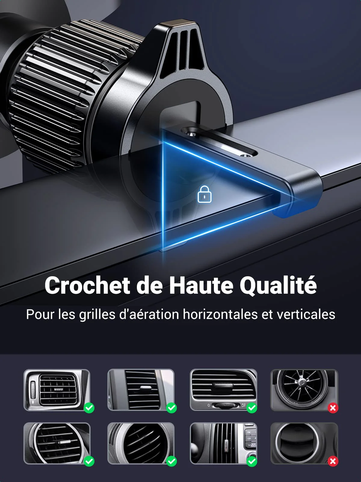 UGREEN Support Téléphone Voiture Gravité Grille Aération Porte Portable Smartphone Voiture (Gris) - Image 5