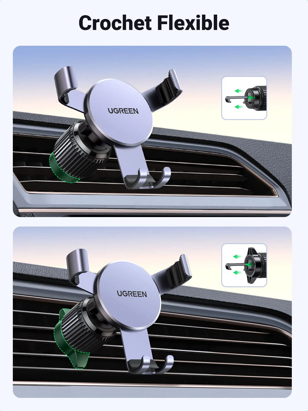 UGREEN Support Téléphone Voiture Gravité Grille Aération Porte Portable Smartphone Voiture (Gris) - Image 6
