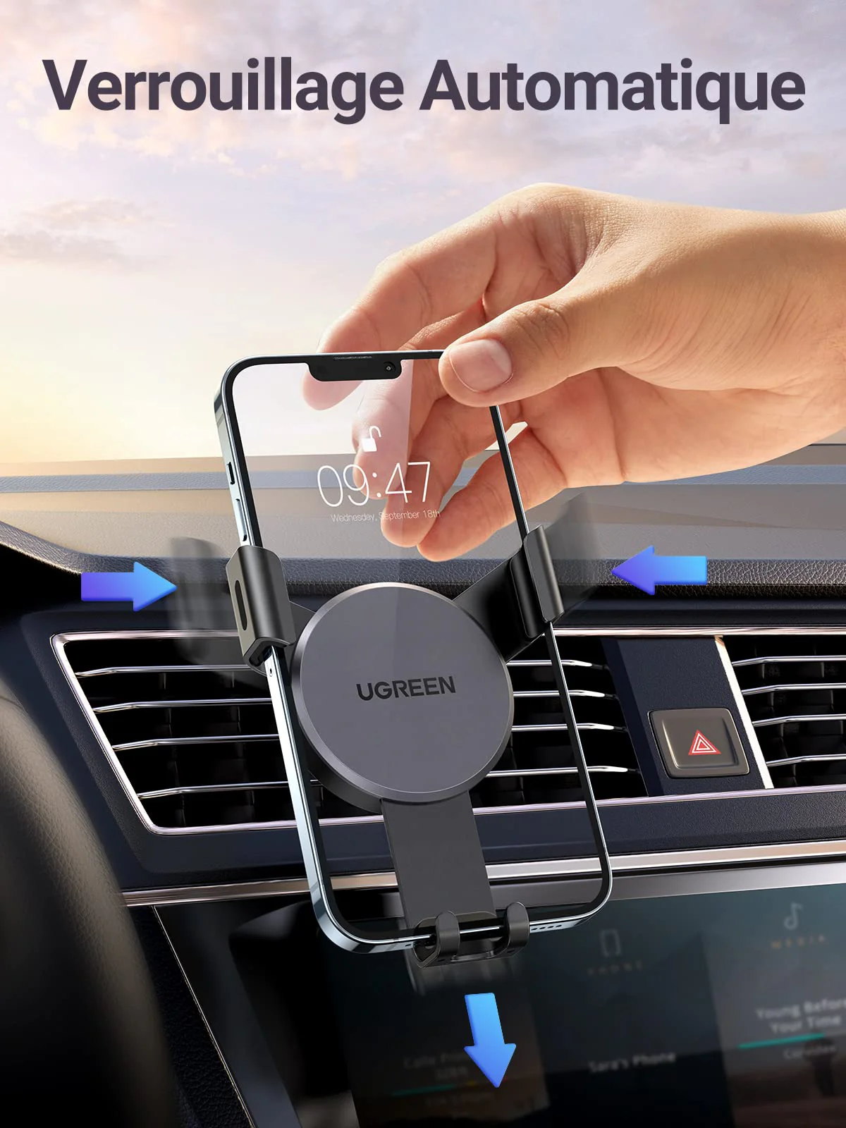 UGREEN Support Téléphone Voiture Gravité Grille Aération Porte Portable Voiture - Image 2