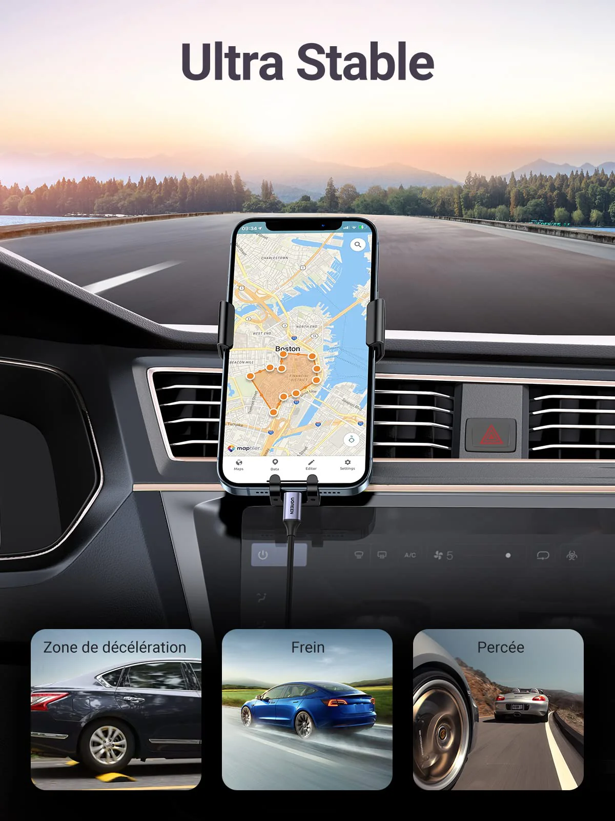 UGREEN Support Téléphone Voiture Gravité Grille Aération Porte Portable Voiture - Image 3