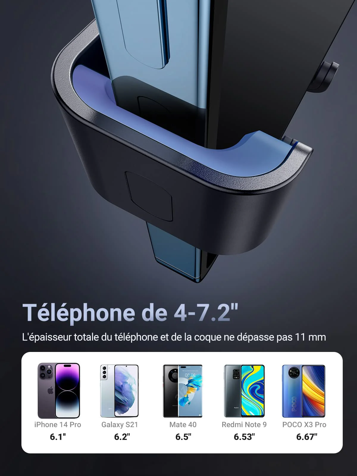 UGREEN Support Téléphone Voiture Gravité Grille Aération Porte Portable Voiture - Image 6