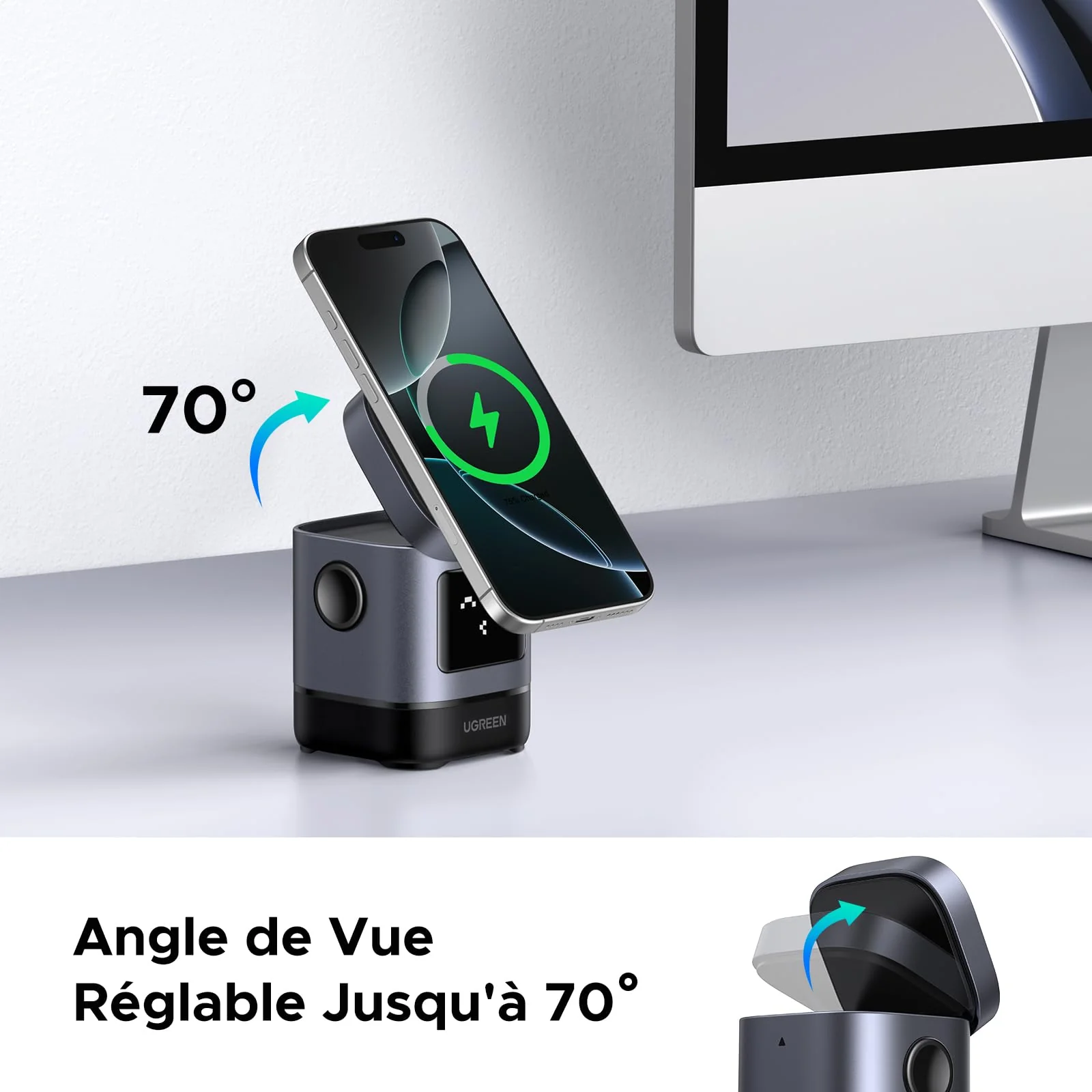 UGREEN Uno Qi2 Chargeur Induction iPhone 2 en 1 Certifié 15W Compatible avec MagSafe - Image 7