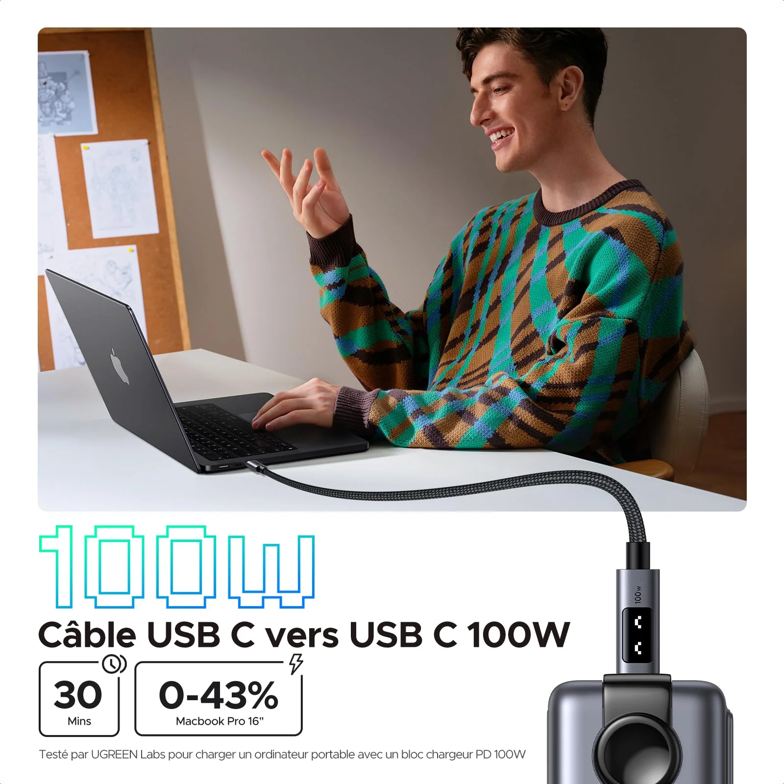 UGREEN Uno Câble USB C vers USB C 100W - Image 2