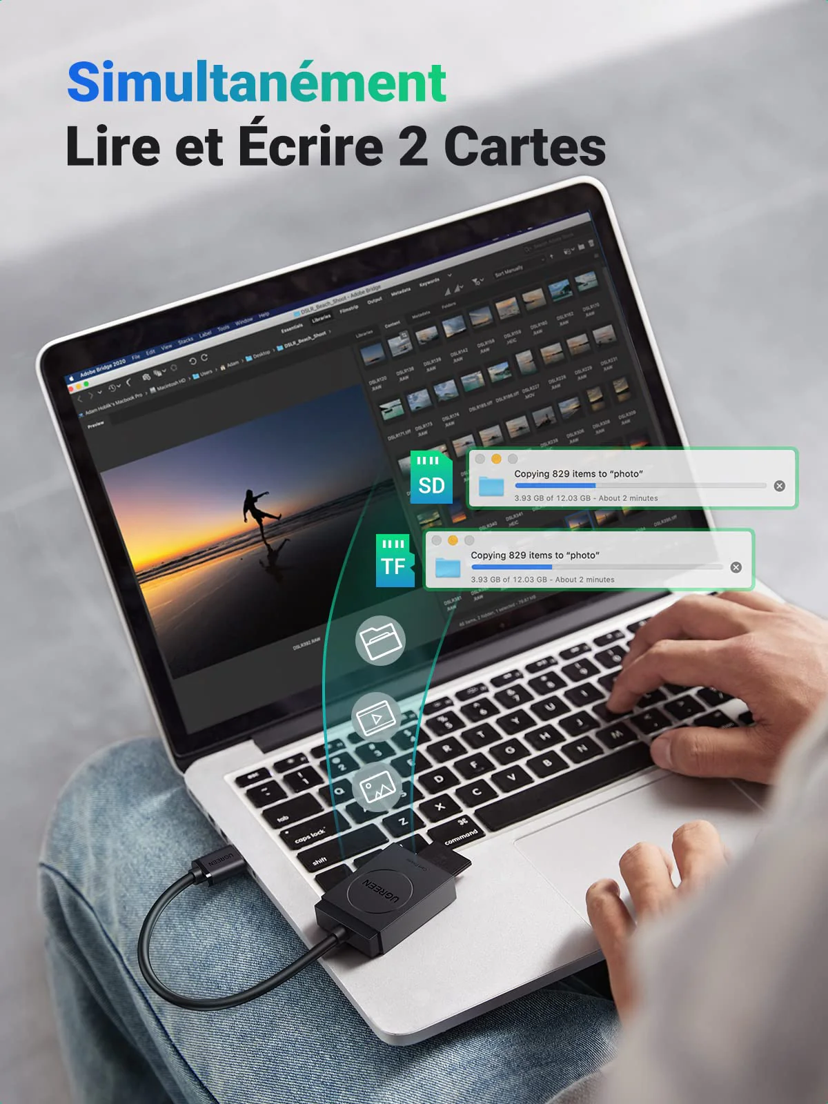 UGREEN USB 3.0 Lecteur de Carte SD Micro SD Adaptateur - Image 3