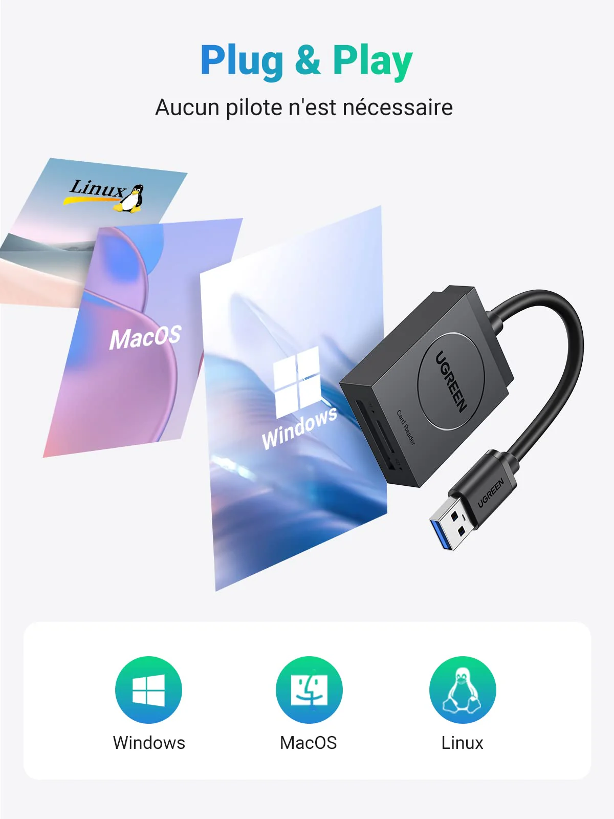 UGREEN USB 3.0 Lecteur de Carte SD Micro SD Adaptateur - Image 5