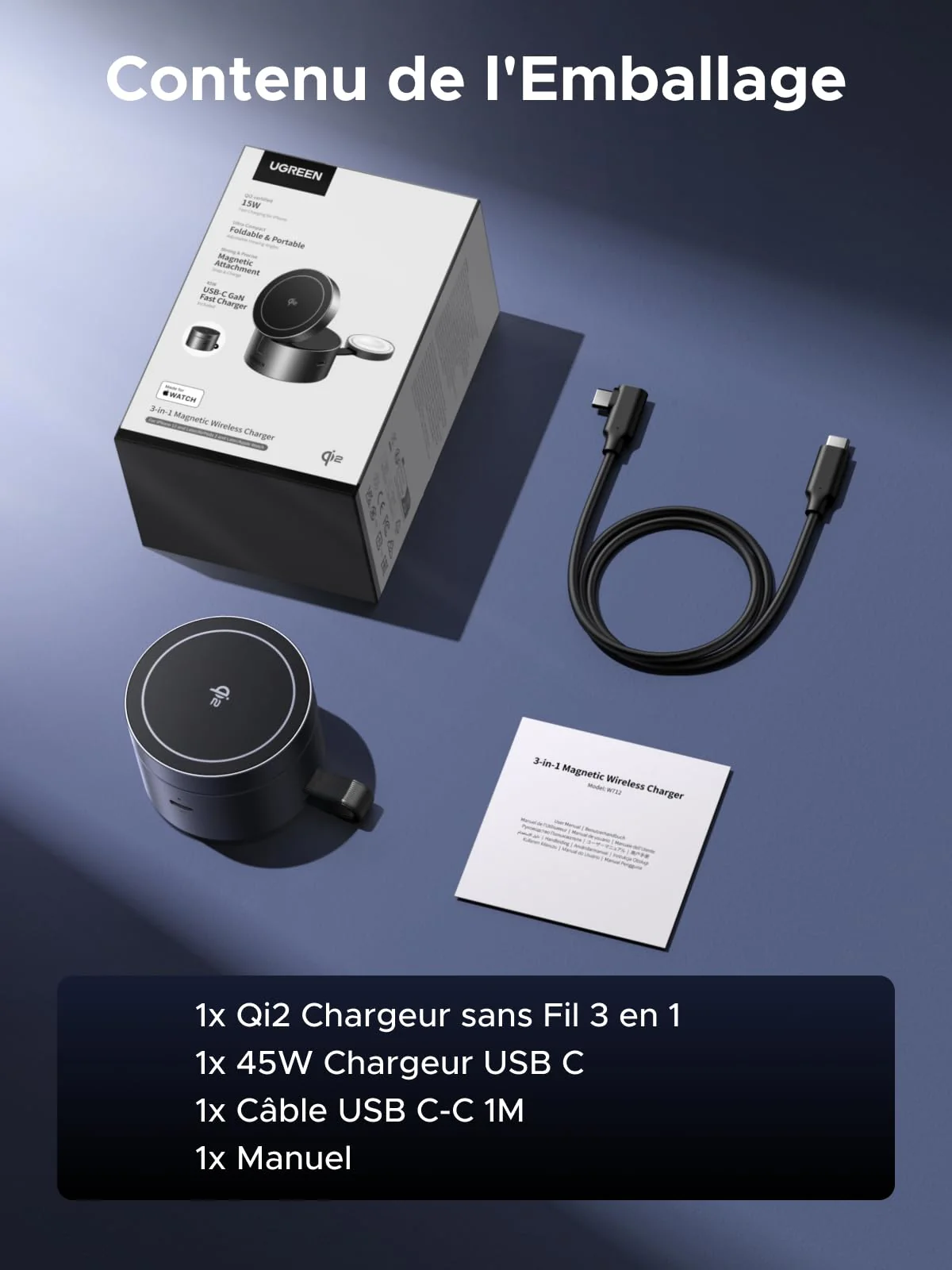 UGREEN UNO Chargeur Sans Fil Magnétique 3-en-1 25 W (Compatible MagSafe) - Image 8
