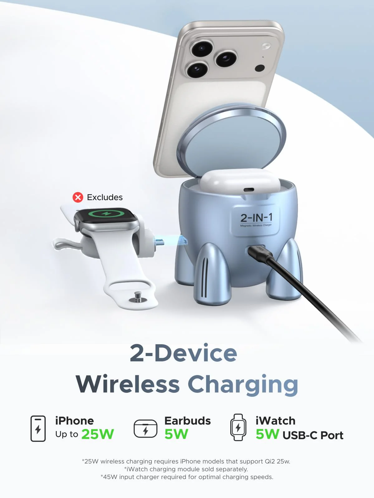 UGREEN UNO Dual Magnétique 2-en-1 30 W Chargeur Sans Fil (Compatible MagSafe) - Image 3